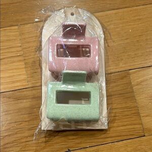 Set of Two Hair Clips - Pink and Green